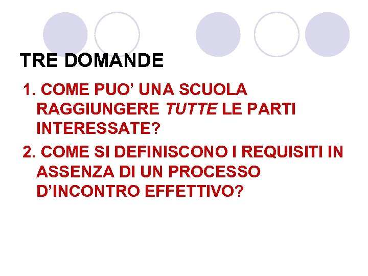 TRE DOMANDE 1. COME PUO’ UNA SCUOLA RAGGIUNGERE TUTTE LE PARTI INTERESSATE? 2. COME