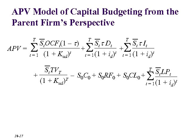 APV Model of Capital Budgeting from the Parent Firm’s Perspective T T T St.