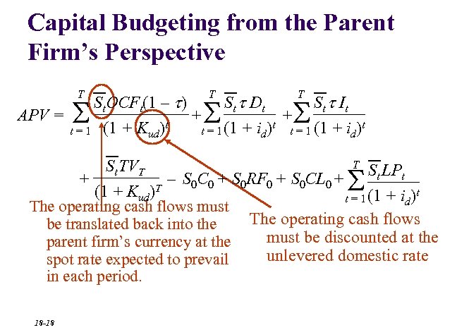 Capital Budgeting from the Parent Firm’s Perspective T T T St. OCFt(1 – t)