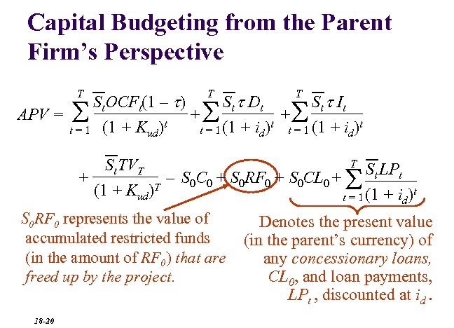 Capital Budgeting from the Parent Firm’s Perspective T T T St. OCFt(1 – t)