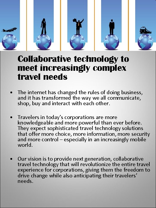 Collaborative technology to meet increasingly complex travel needs • The internet has changed the