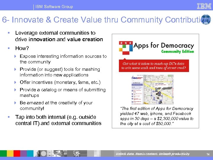 IBM Software Group 6 - Innovate & Create Value thru Community Contribution Leverage external