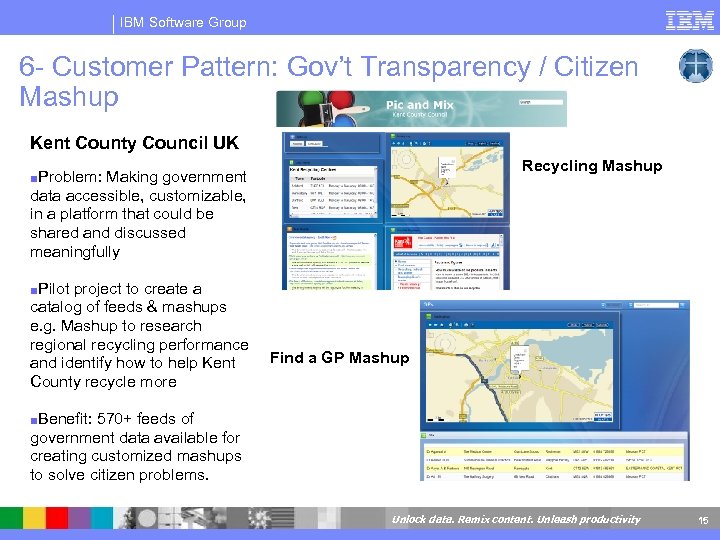 IBM Software Group 6 - Customer Pattern: Gov’t Transparency / Citizen Mashup Kent County