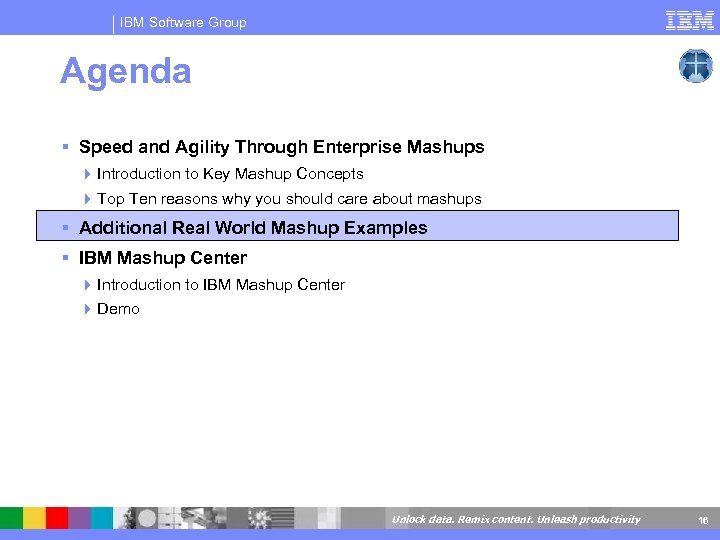 IBM Software Group Agenda Speed and Agility Through Enterprise Mashups 4 Introduction to Key