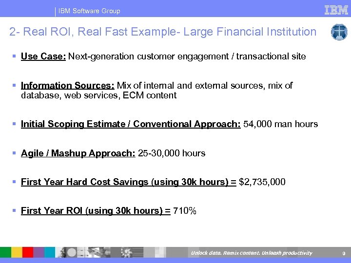 IBM Software Group 2 - Real ROI, Real Fast Example- Large Financial Institution Use