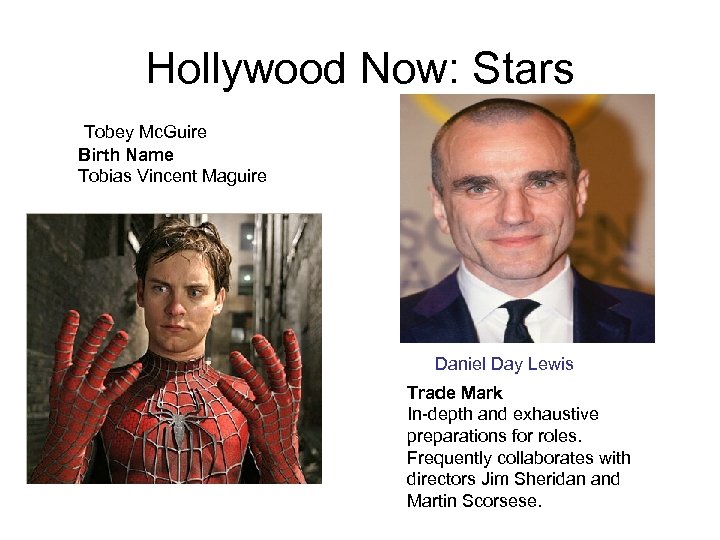 Hollywood Now: Stars Tobey Mc. Guire Birth Name Tobias Vincent Maguire Daniel Day Lewis