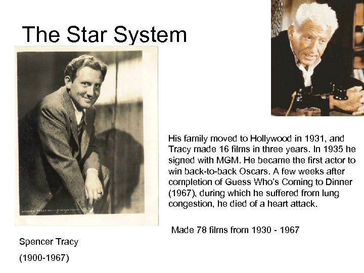 The Star System His family moved to Hollywood in 1931, and Tracy made 16