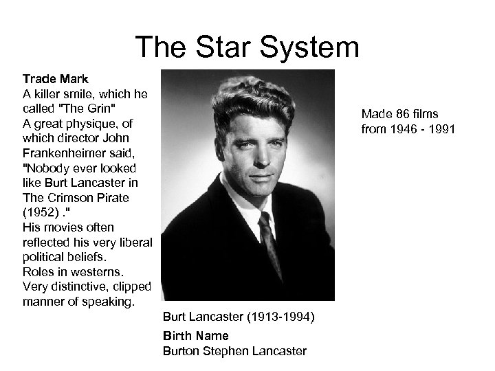 The Star System Trade Mark A killer smile, which he called 