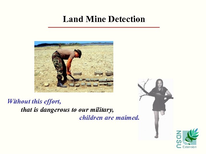 Land Mine Detection Without this effort, that is dangerous to our military, children are