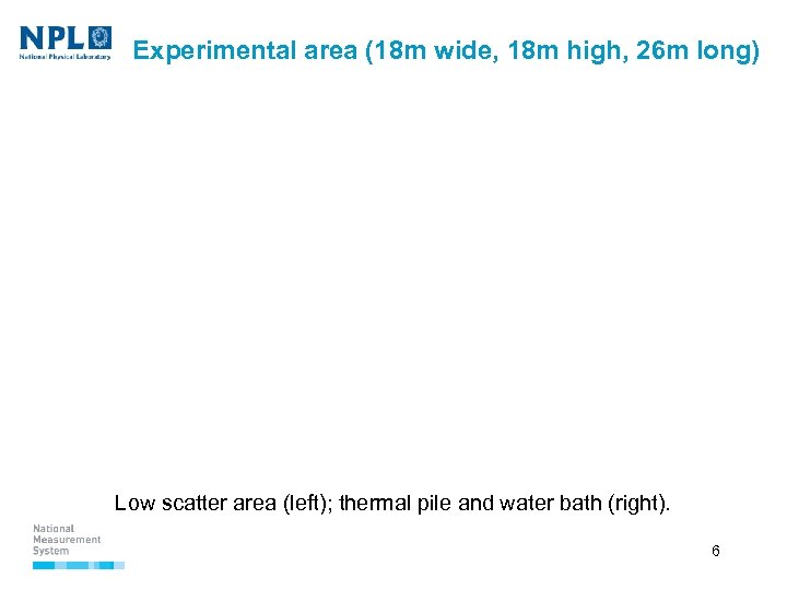 Experimental area (18 m wide, 18 m high, 26 m long) Low scatter area