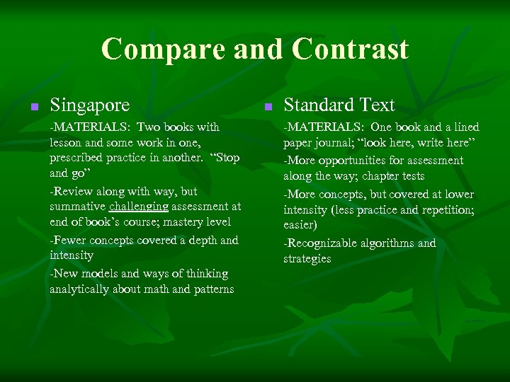 Compare and Contrast n Singapore -MATERIALS: Two books with lesson and some work in