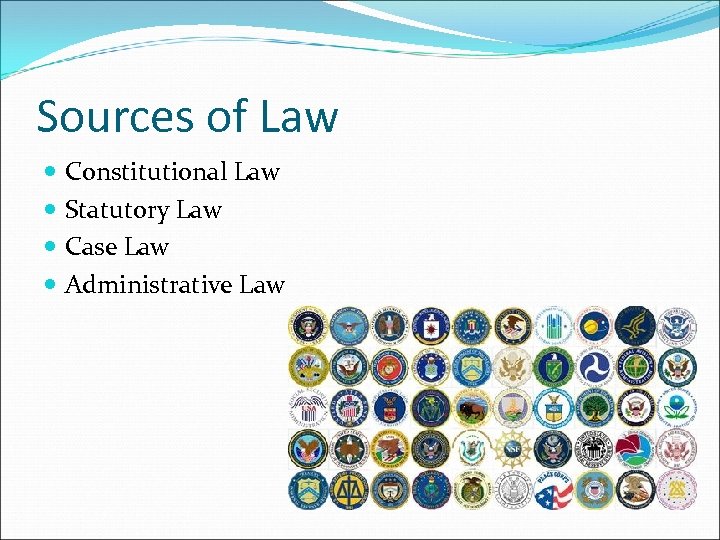 Sources of Law Constitutional Law Statutory Law Case Law Administrative Law 