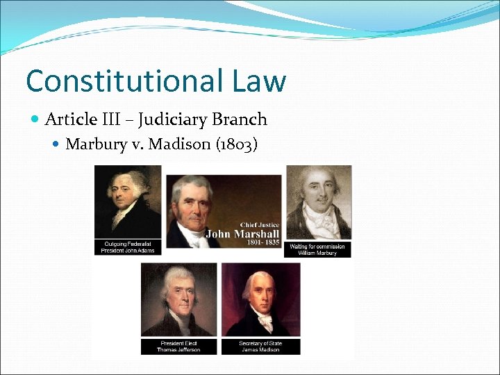Constitutional Law Article III – Judiciary Branch Marbury v. Madison (1803) 