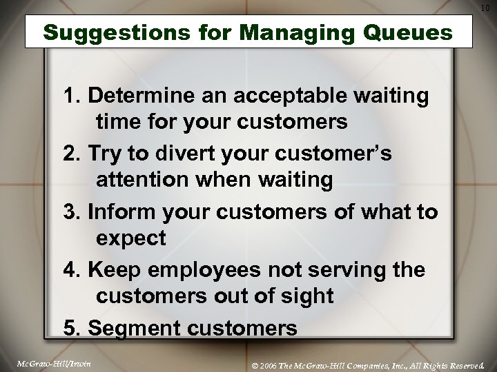 10 Suggestions for Managing Queues 1. Determine an acceptable waiting time for your customers