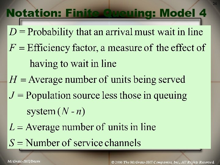 Notation: Finite Queuing: Model 4 Mc. Graw-Hill/Irwin 24 © 2006 The Mc. Graw-Hill Companies,