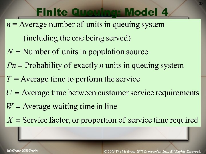 Finite Queuing: Model 4 (Continued) Mc. Graw-Hill/Irwin 25 © 2006 The Mc. Graw-Hill Companies,