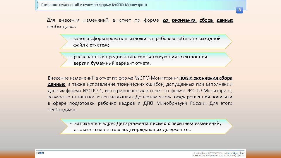 Внесение изменений в отчет по форме №СПО-Мониторинг 8 Для внесения изменений в отчет по