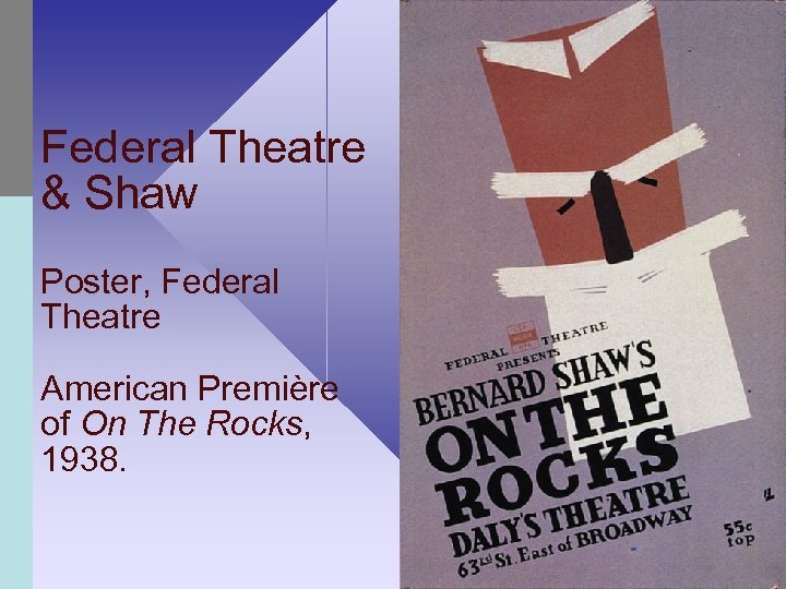 Federal Theatre & Shaw Poster, Federal Theatre American Première of On The Rocks, 1938.