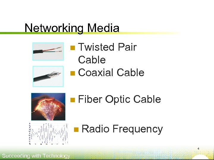 Networking Media Twisted Pair Cable n Coaxial Cable n n Fiber Optic Cable n
