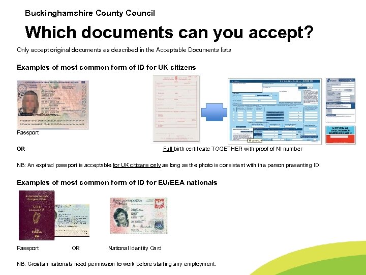 Buckinghamshire County Council Which documents can you accept? Only accept original documents as described