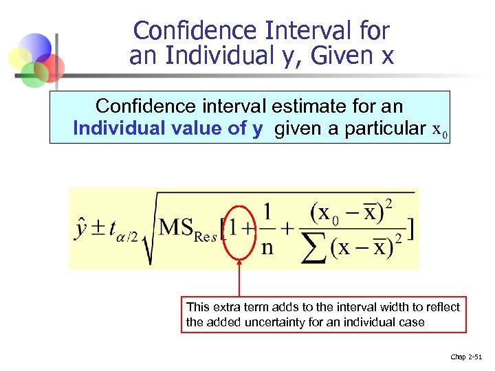 Confidence Interval for an Individual y, Given x Confidence interval estimate for an Individual