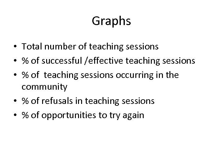 Graphs • Total number of teaching sessions • % of successful /effective teaching sessions