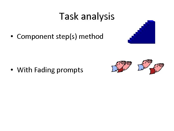 Task analysis • Component step(s) method • With Fading prompts 