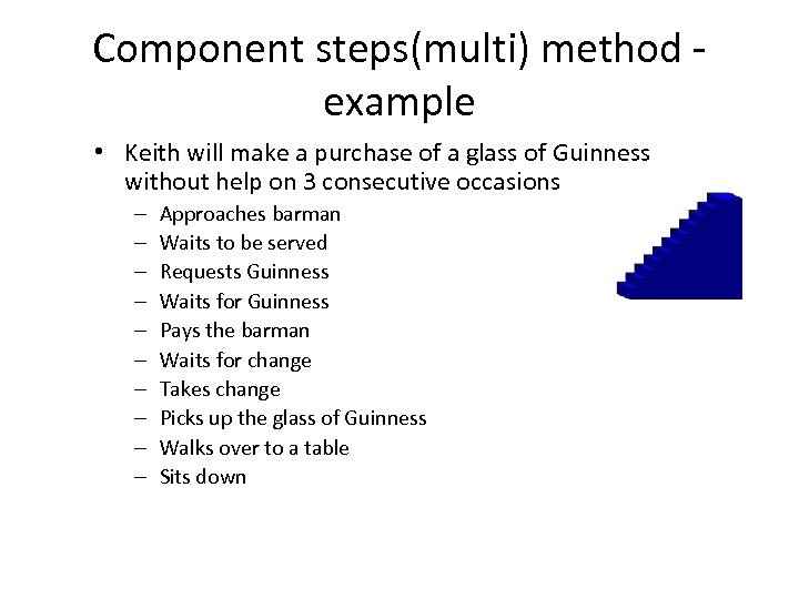 Component steps(multi) method - example • Keith will make a purchase of a glass