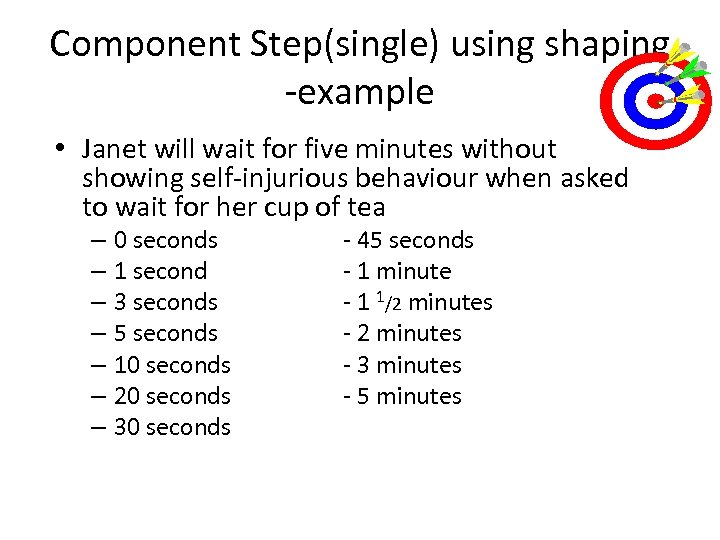 Component Step(single) using shaping -example • Janet will wait for five minutes without showing