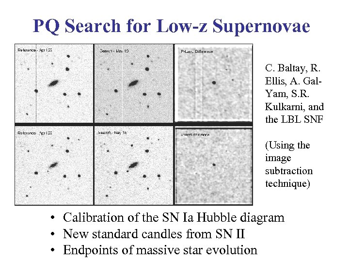 PQ Search for Low-z Supernovae C. Baltay, R. Ellis, A. Gal. Yam, S. R.