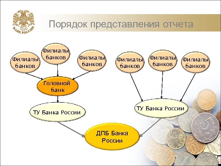 Порядок представления отчета Филиалы банков Филиалы банков Головной банк ТУ Банка России ДПБ Банка