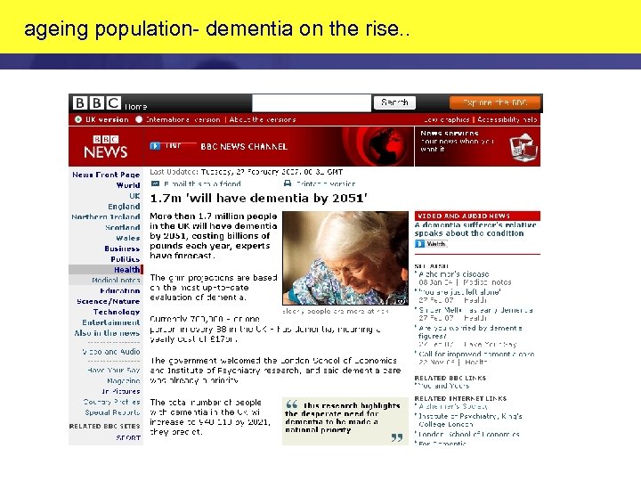 ageing population- dementia on the rise. . 