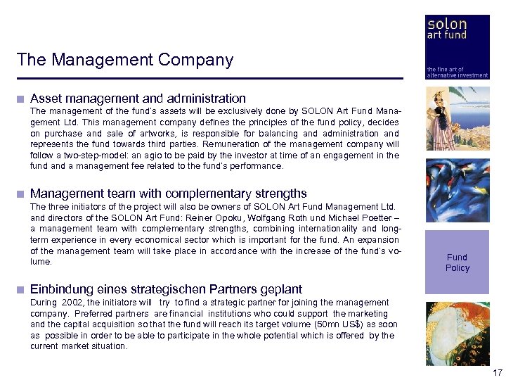 The Management Company < Asset management and administration < The management of the fund’s