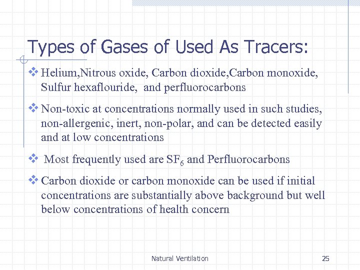 Types of Gases of Used As Tracers: v Helium, Nitrous oxide, Carbon dioxide, Carbon