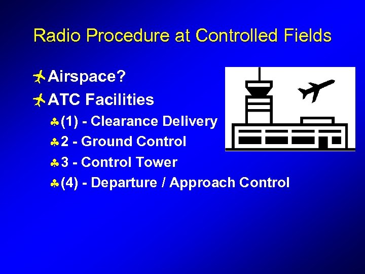 Radio Procedure at Controlled Fields ñAirspace? ñATC Facilities § (1) - Clearance Delivery §