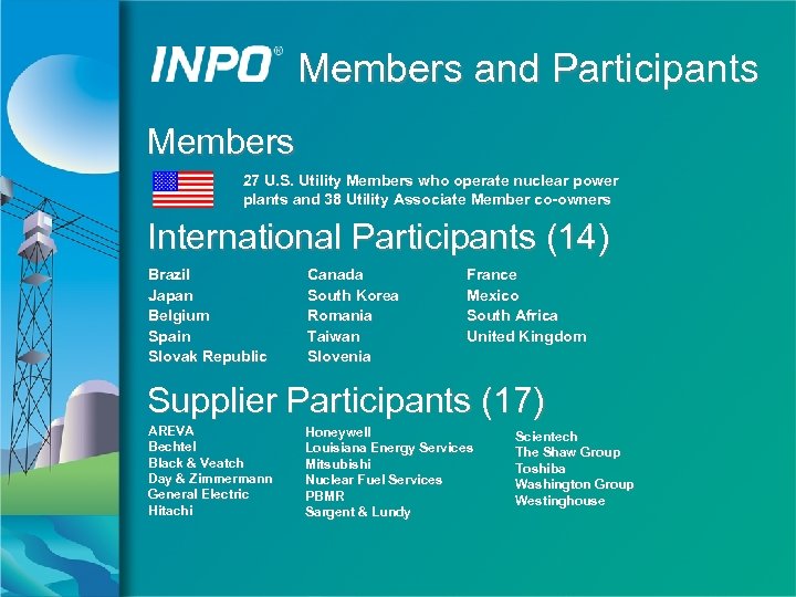 Members and Participants Members 27 U. S. Utility Members who operate nuclear power plants
