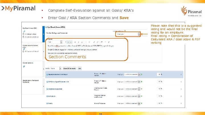  • Complete Self-Evaluation against all Goals/ KRA’s • Enter Goal / KRA Section