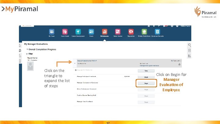 Click on the triangle to expand the list of steps Click on Begin for