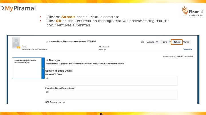  • • Click on Submit once all data is complete Click Ok on