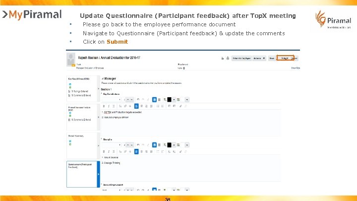 Update Questionnaire (Participant feedback) after Top. X meeting • • • Please go back