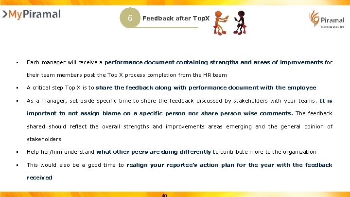 6 § Feedback after Top. X Each manager will receive a performance document containing