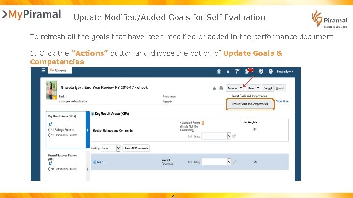 Update Modified/Added Goals for Self Evaluation To refresh all the goals that have been