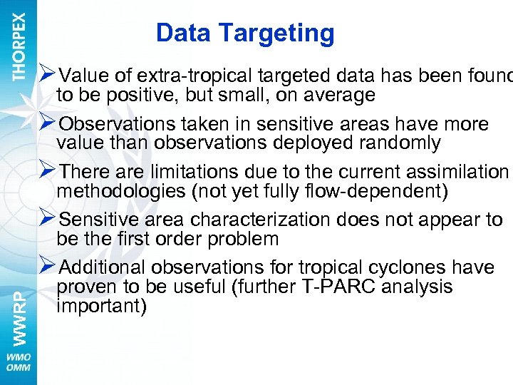 Data Targeting WWRP ØValue of extra-tropical targeted data has been found to be positive,