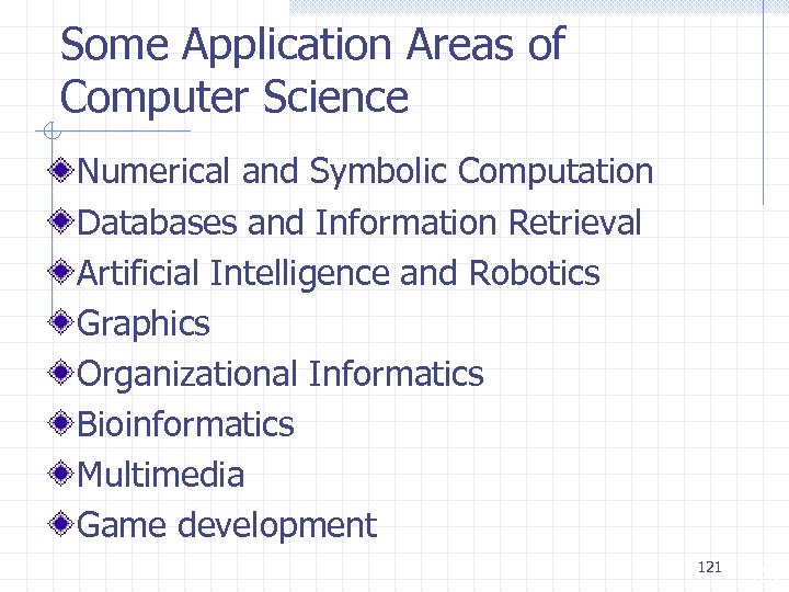 Some Application Areas of Computer Science Numerical and Symbolic Computation Databases and Information Retrieval