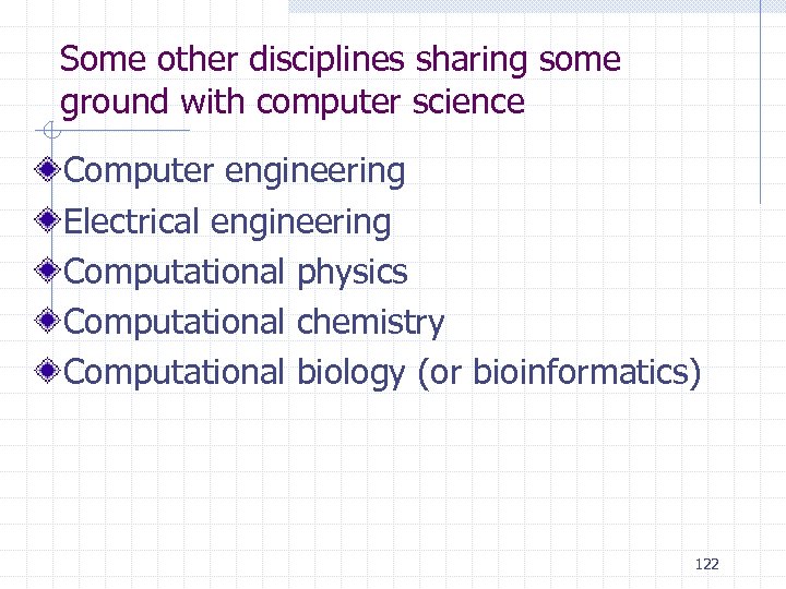 Some other disciplines sharing some ground with computer science Computer engineering Electrical engineering Computational