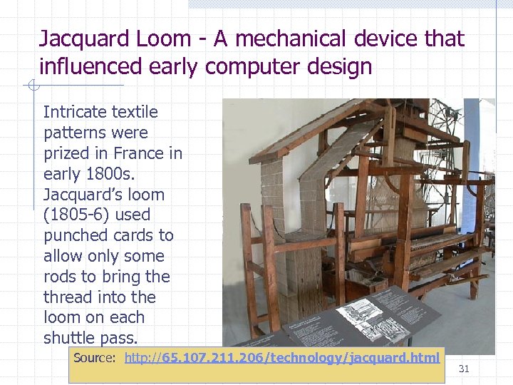 Jacquard Loom - A mechanical device that influenced early computer design Intricate textile patterns