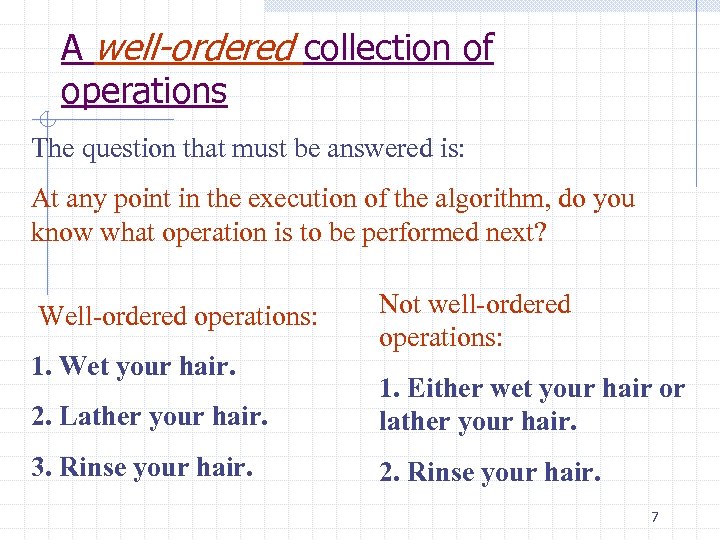 A well-ordered collection of operations The question that must be answered is: At any