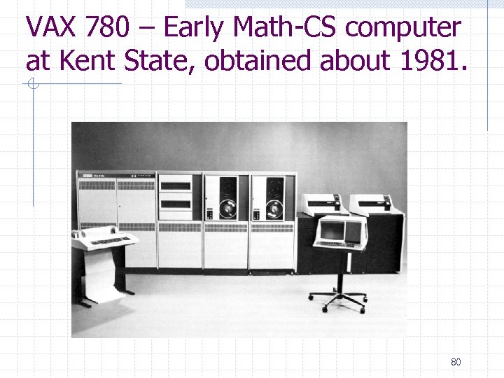 VAX 780 – Early Math-CS computer at Kent State, obtained about 1981. 80 