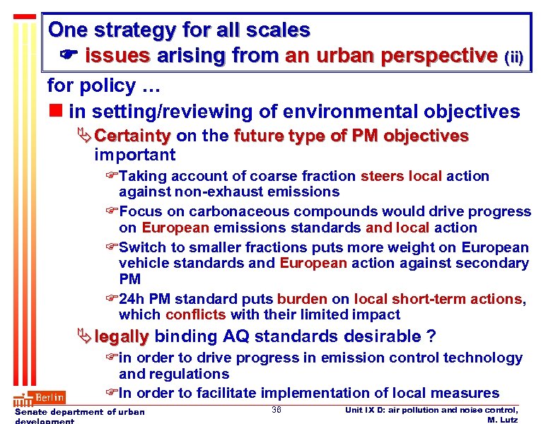 One strategy for all scales issues arising from an urban perspective (ii) for policy