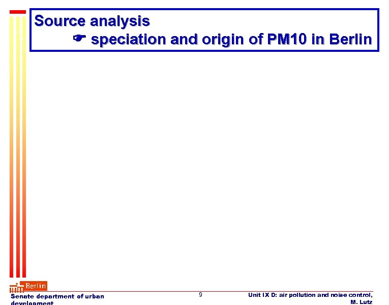 Source analysis speciation and origin of PM 10 in Berlin Senate department of urban